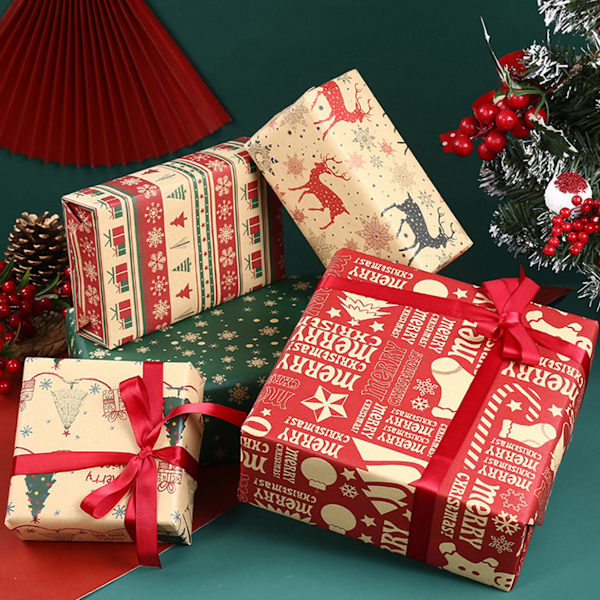 Julklappspapper Förtjockat julkraftpapper grossist Julgran älg presentförpackning omslagspapper