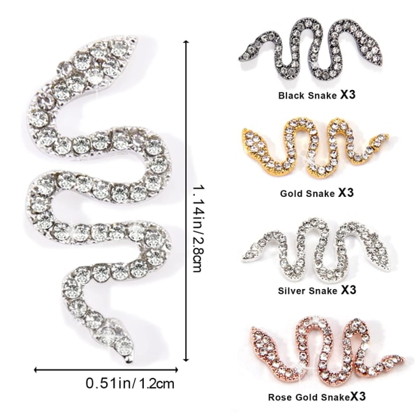 Nagelcharms, för akrylnaglar, strass orm nagelcharms för 3D nagelkonstdekoration