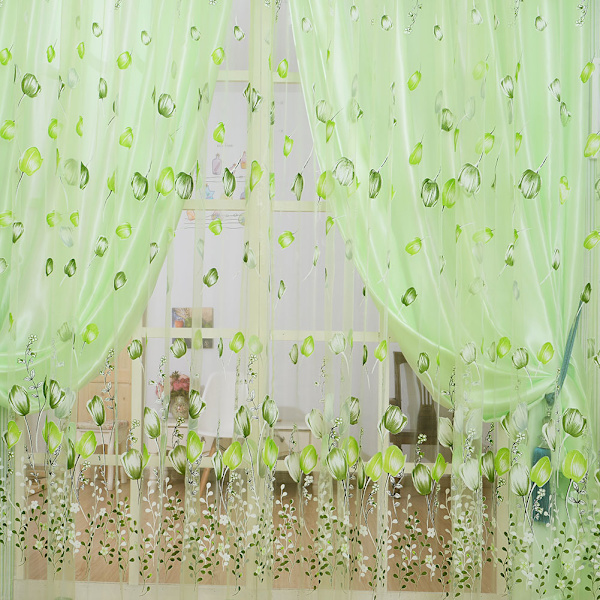 1x2m Fönster Voile Eleganta Fönster Voile Gardiner för Balkongrum DekorationGrön