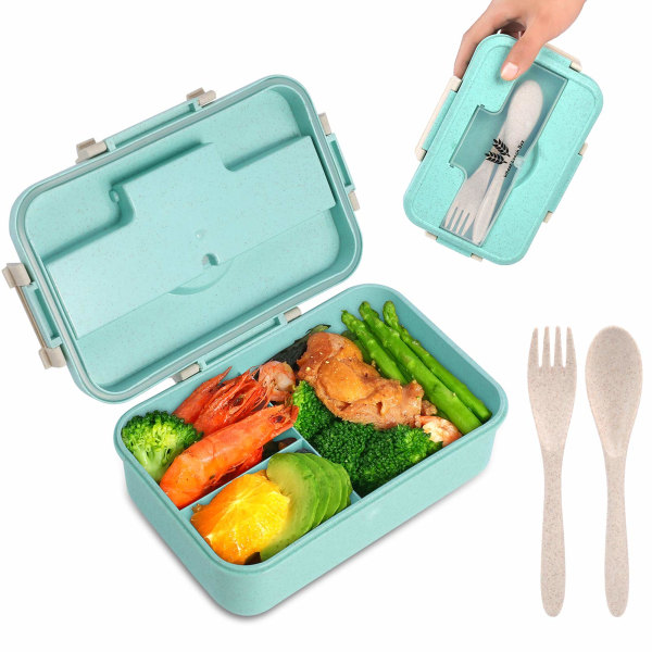Bento-laatikko lapsille ja aikuisille, 3 osastoa, vehnäkuitu
