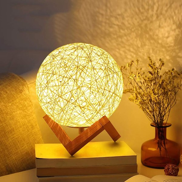 Charmig LED-bordslampa i rotting och trä, elegant industriell design med mjuk belysning för korridor, sovrum, balkong, kontor, lager, utställning, studio
