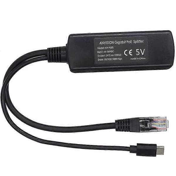 2-pack 5V Gigabit PoE Splitter, USB Typ C, 48V till 5V 2.4A Adapter, IEEE 802.3af Kompatibel