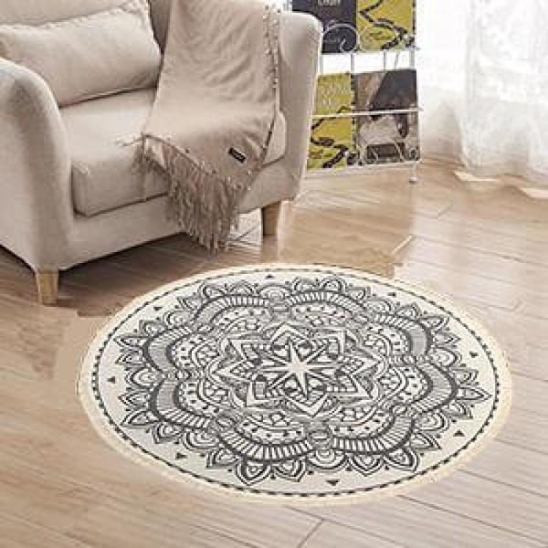Vintage Pyöreä Matto 90cm Puuvillamatto Pyöreä Pestävä Matto Mandala Tupsuilla Käsin Kudottu Iso Matto Olohuoneeseen, Makuuhuoneeseen
