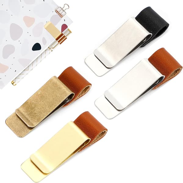 4 stk. Vintage Pen Loop Clip Rustfrit Stål Pen Loop Holder PU Læder Pen Clip Pen Sleeve til Notesbøger