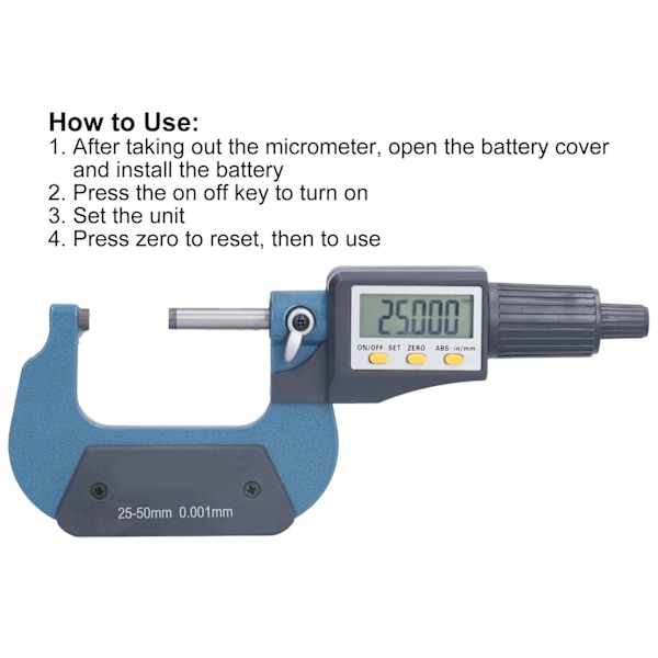 Digital Mikrometer 0,00005 tommer/0,001 mm Oppløsning Profesjonelle Tykkelsesmåleverktøy 25‑50 mm