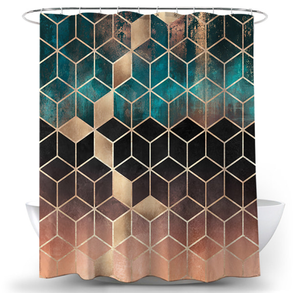 Duschdraperi 180 x 180 cm Grå Marmor Geometriska Duschdraperier