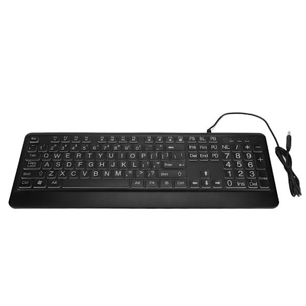 Ergonomisk USB-grensesnitt Multimedia LED Hvit Bakgrunnsbelyst Tastatur for Eldre
