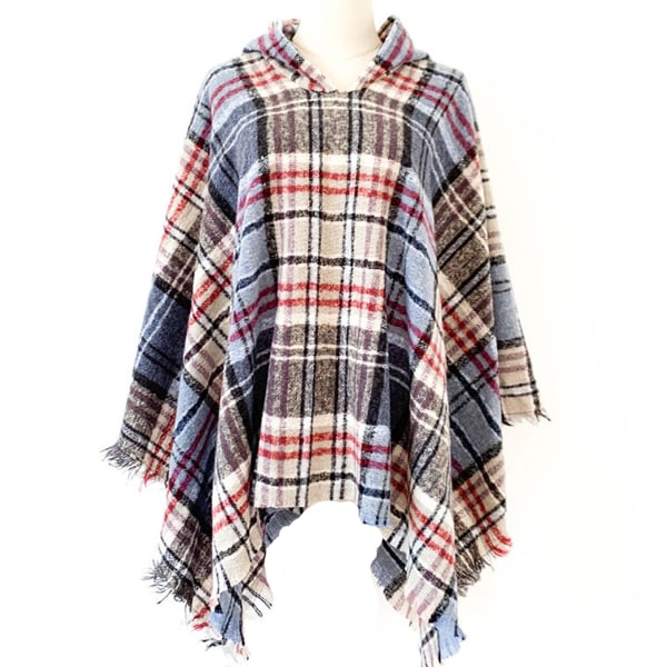 Dame Plaid Hætte Kappe Sjal Tæppe Poncho Hætte Kappe
