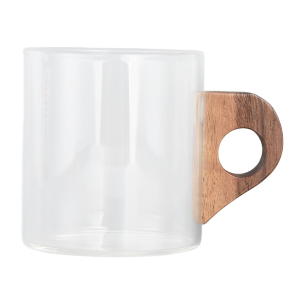Glaskaffe kopp värmebeständig vattenmugg med trähandtag för hem, resor, kök, restaurang, 280 ml
