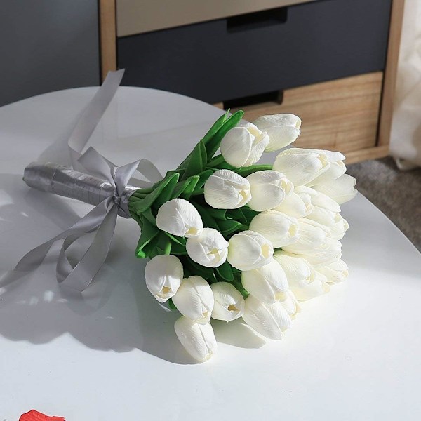 Konstgjorda tulpaner för hemdekorationer, Elegant Symbolik Polyuretan Material Real Touch Latex Blomsterarrangemang för Bröllopsdekor och DIY-dekor,