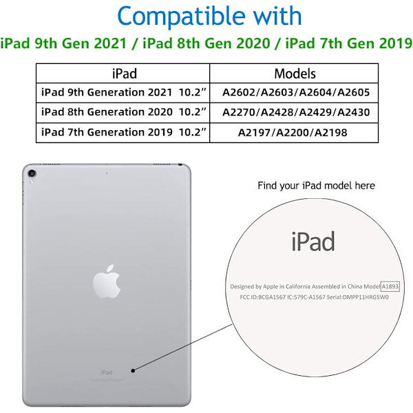 Etui Kompatibel med iPad 10,2 tommer 2021/2020 iPad 9. / 8. Generation & 2019 iPad 7. Generation med Penholder, Beskyttende Etui med Blød TPU