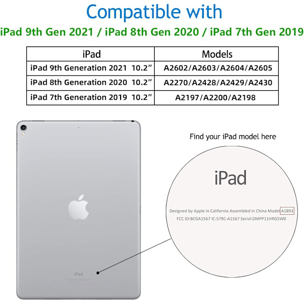 Fodral Kompatibelt med iPad 10,2 tum 2021/2020 iPad 9:e/8:e generationen & 2019 iPad 7:e generationen med pennhållare, skyddande fodral med mjuk TPU
