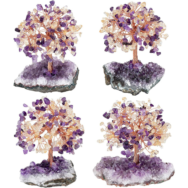 Naturlig Rosekvarts, Akvamarin og Amethyst Krystalltre med