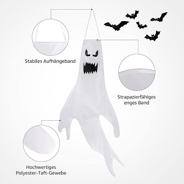 Halloween Dekorationer, Spökvindstrutar i Polyestertyg med Utbytbara Batterier för Inom- och Utomhusbruk (2-pack)