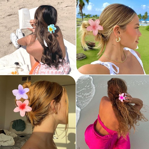 6 små eggblomster hårklipp - gul+lys lilla+himmel blå+ros rød+blod tann+oransje gul