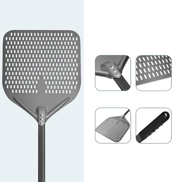 14\" perforerad pizzaspade, långt skaft hårdanodiserad aluminiumoxid pizzaspade