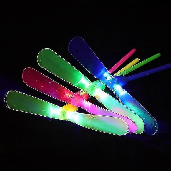 30 st Bambu-trollslända med ljus, handdriven plastpropeller, flygande helikopter för utomhus- och inomhusbruk