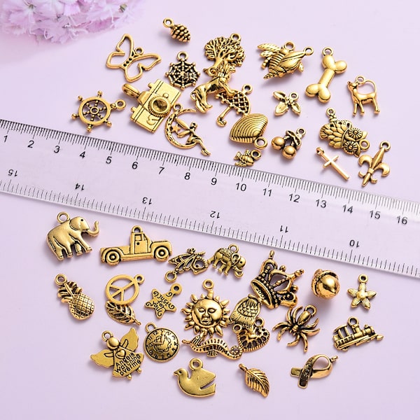 100 stk. Tibetansk Antik Guld Charm Blandede Vedhæng DIY til Armbånd Halskæde Smykkefremstilling og Håndværk