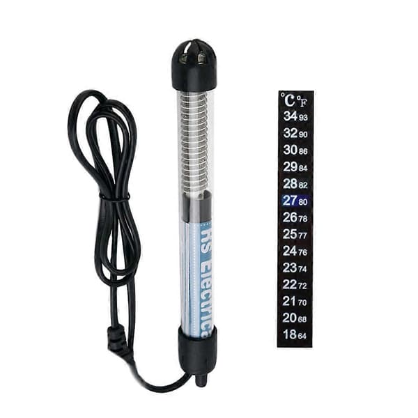 2 stk nedsenkbar akvarievarmer i rustfritt stål 50W med termometer med lappetermometer (EU-plugg)