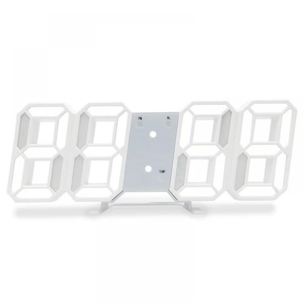 LED Digital Klocka - Minimalistisk - Stor Display - Vit Ram med Blå Ljus
