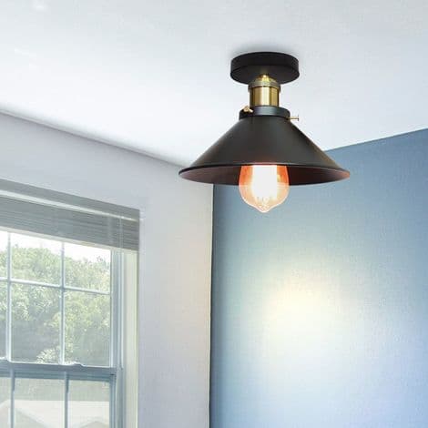 Cham Kattokruunu Design Sateenvarjo Hattu 22cm, Retro Teollinen Metalli E27 , Musta - Musta