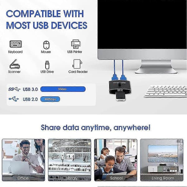Usb 3.0 Switch Selector Kvm Switch 5gbps 2 In 1 Out Usb 3.0 Tovejs Sharer Til Printer Tastatur Mus