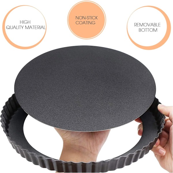 28 cm Quicheform, djupa räfflade kanter, kraftig non-stick yta för snabb lossning och enkel rengöring i varmt vatten, perfekt för att baka pajer utan