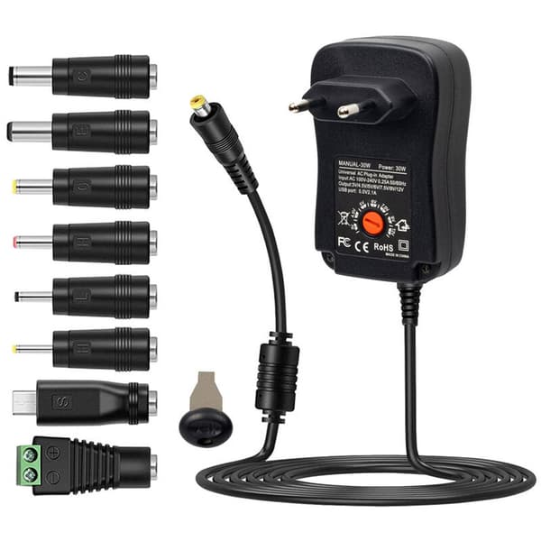 30W Universell AC til DC Strømadapter med USB-port