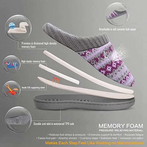 Naisten Memory Foam -kotitossut, neulottu kirjoneulekuvio
