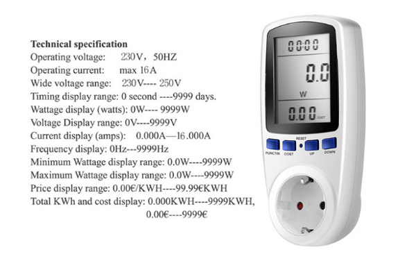 LCD-Display Digitalt Energisparende Effektmåler 230v 50hz Watt Vo