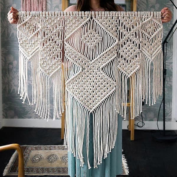 Makramé Bohemsk Veggteppe Veggdekorasjon Chic Geometrisk Kunst Håndverk Vevd Teppe For Romdekorasjon