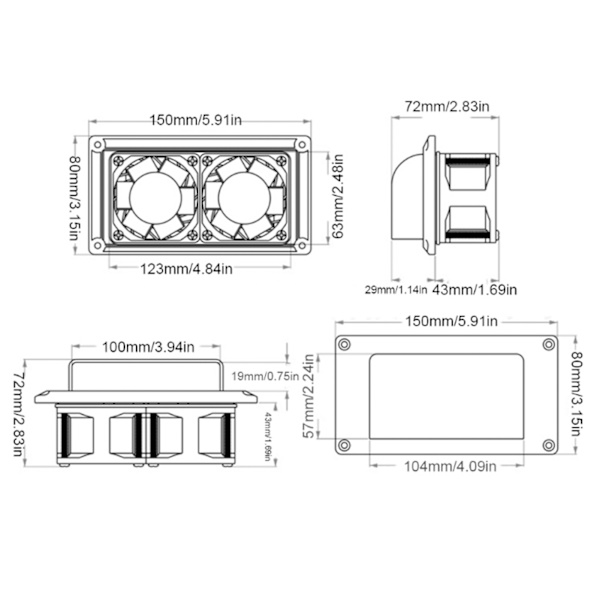 Sidoluftsventilationsfläkt för husbil, släpvagn, husvagn, vit, 12 V, för husvagn, båt, marin, yacht