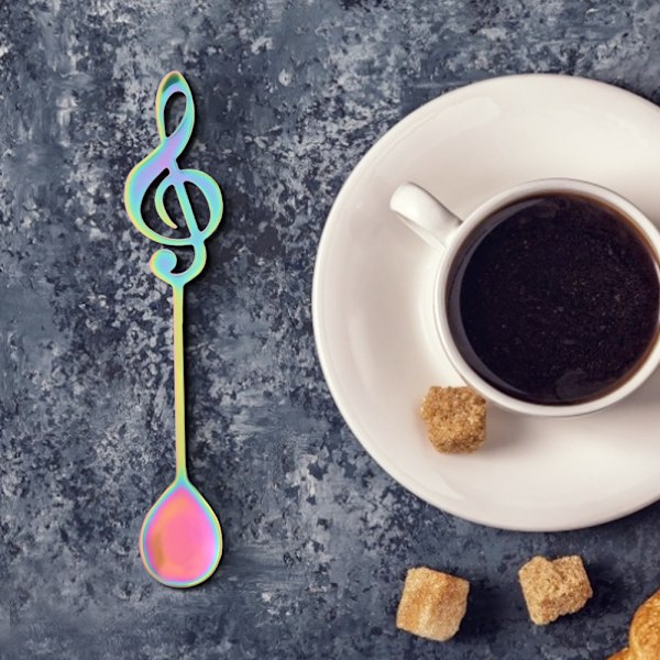 Ruostumattomasta teräksestä valmistettu jälkiruokalusikallinen musiikkihuomautus kahvin juomiseen ja sekoittamiseen (värikäs)