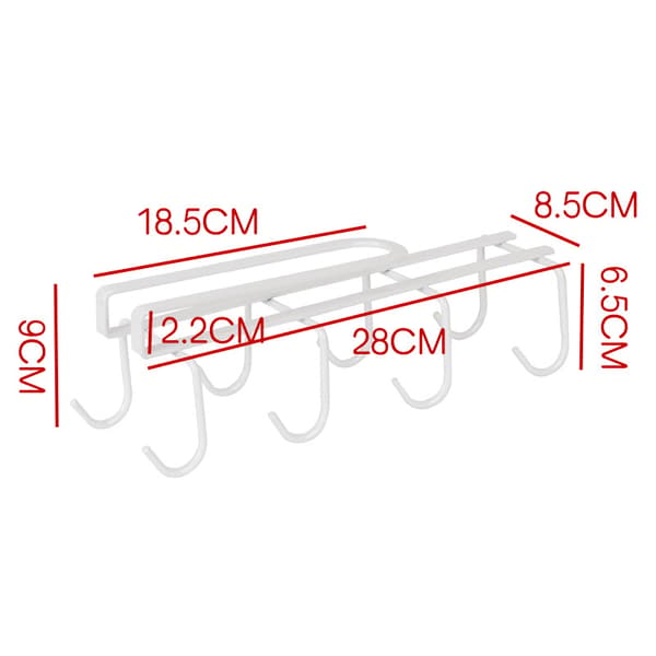 Koppholder 2 STK Under Hylle Koppholder Hvit med 8 Kroker Under-C