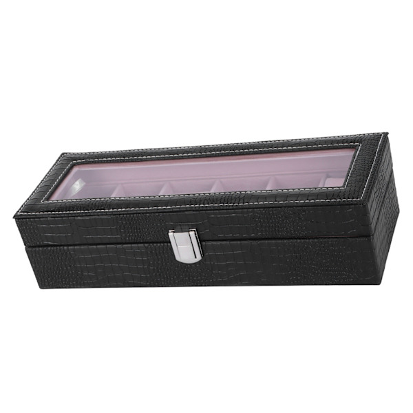 6-fack klocklåda PU-läder rektangulär armbandsur displayfodral arrangör present svart