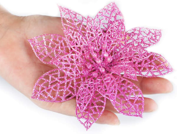 Pink Farvepakke med 8 Kunstige Glitter Julestjerner