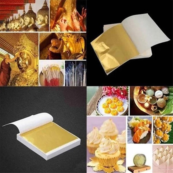 100 Ark Dubbel Guld DIY Folie Blad Papper Mat Tårta Ätbar Förgyllning Hantverk R0N8