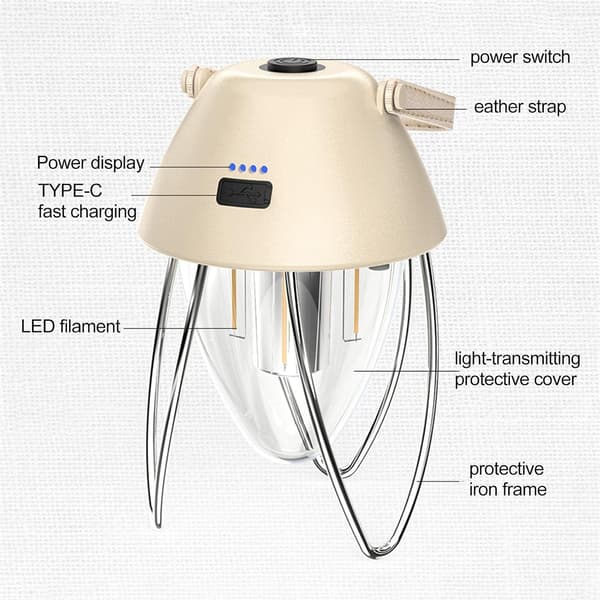 Genopladelig LED Campinglanterne med 3 USB-lystilstande til camping