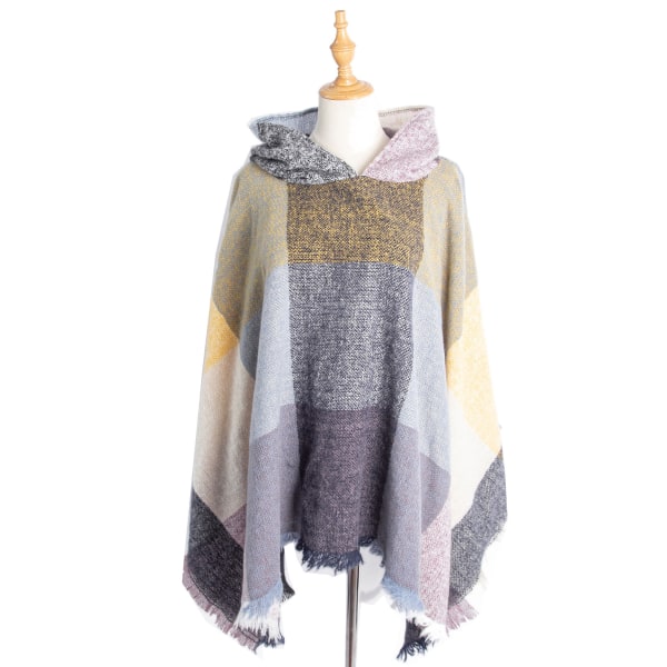 Naisten Ruudullinen Hupparihuivi Cape Shawl Poncho