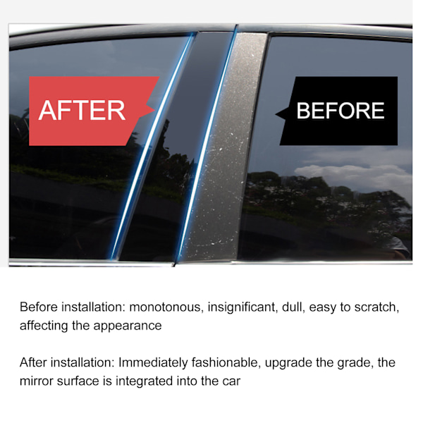 6 st. Bilsidespelare Trim Glans Svart Spegel Dekoration Ersättning för Chrysler 300C 2005‑2010