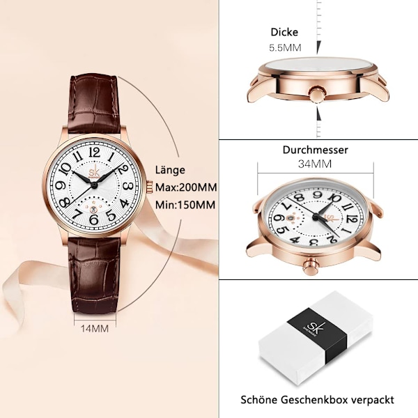 Dames analog kvartsur med læderrem