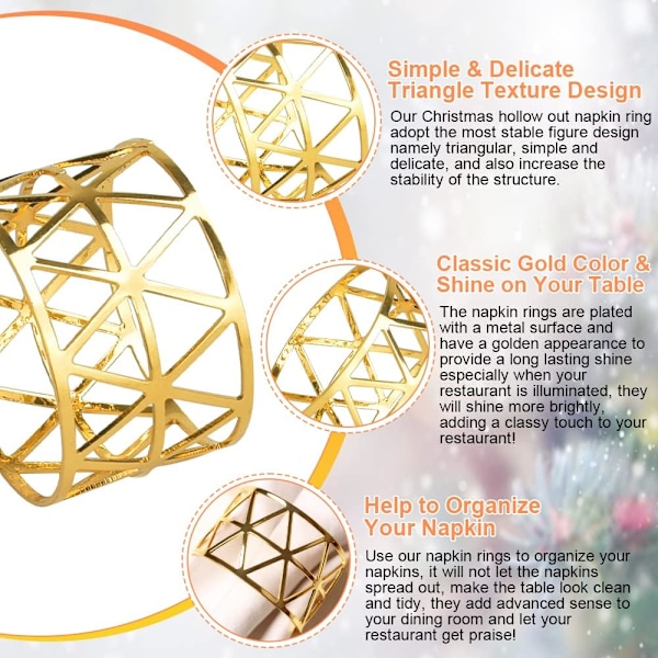 Offset Hollow Triangle Design Gyllene Dekorativa Element, Metalljärn Glänsande Trendigt Utseende för Bröllopsfest Middagsbordsdekoration, 12