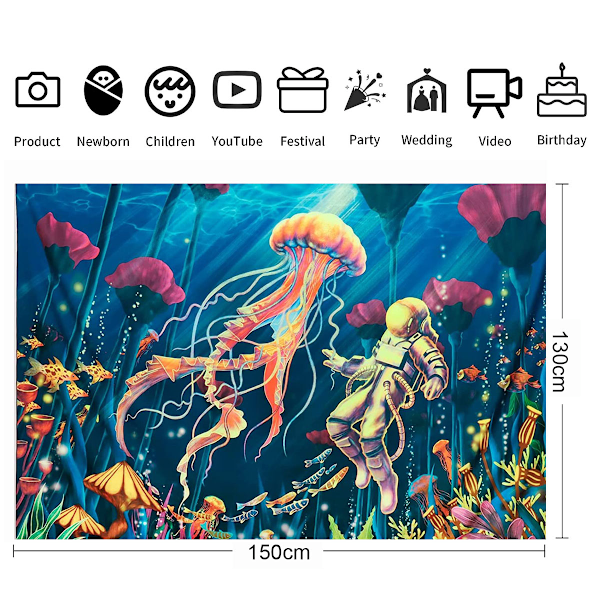 Tapestry UV-reaktiivinen Kasvi Meduusa Tapestry Neon Galaxy Avaruus