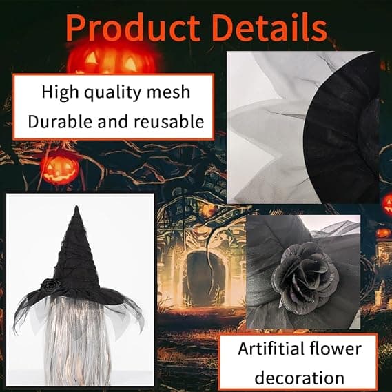 Halloween COS Troldmands-/Heksehat, Maskeradebal og Rollelegefester, Sort Rose Blondehat