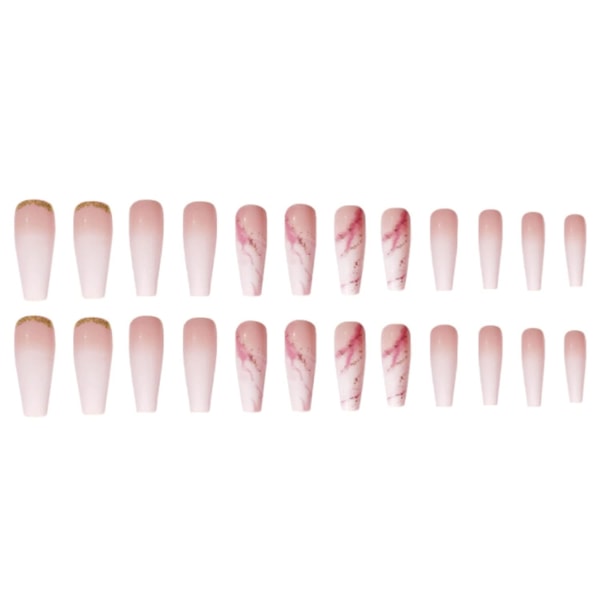 Lange trykk-på negler Kiste Ballerina Gradient Falske negler Akryl Full dekning Bling Falske negler for kvinner og jenter 24 stk