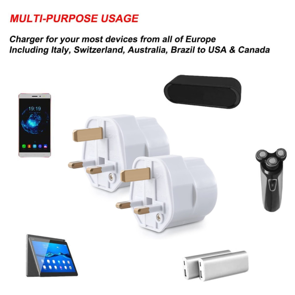 Europeisk standard till brittisk standard pluggadapter, set med 2 pajer