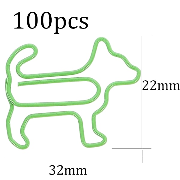 100 stk. Grønne Søde Papirklips Metal Galvanisering Søde Dyreformer Små Planlægningsklips med Opbevaringsboks til Hjemmet og Kontoret