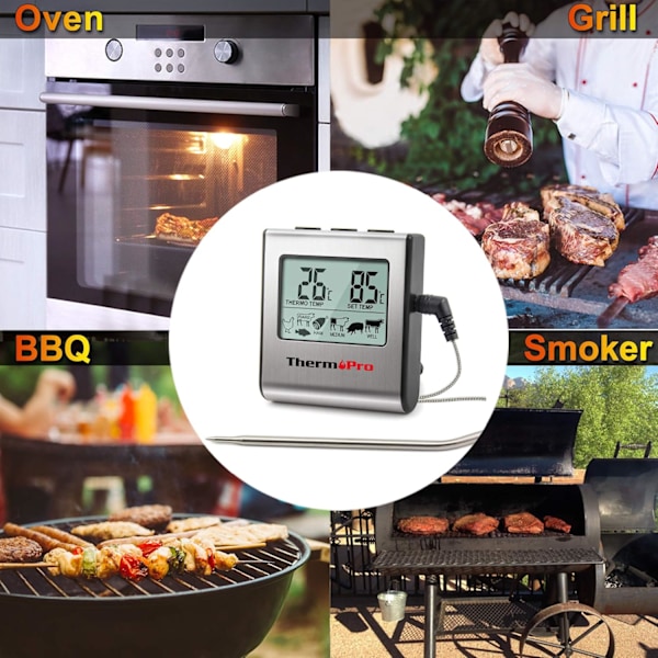 Smart Kötttermometer, Ugnssäker med LED-display, Rostfri Sond Läser Av Temperaturen Omedelbart, Kabelanslutning för Säker Användning i Ugn, Hög Noggrannhet