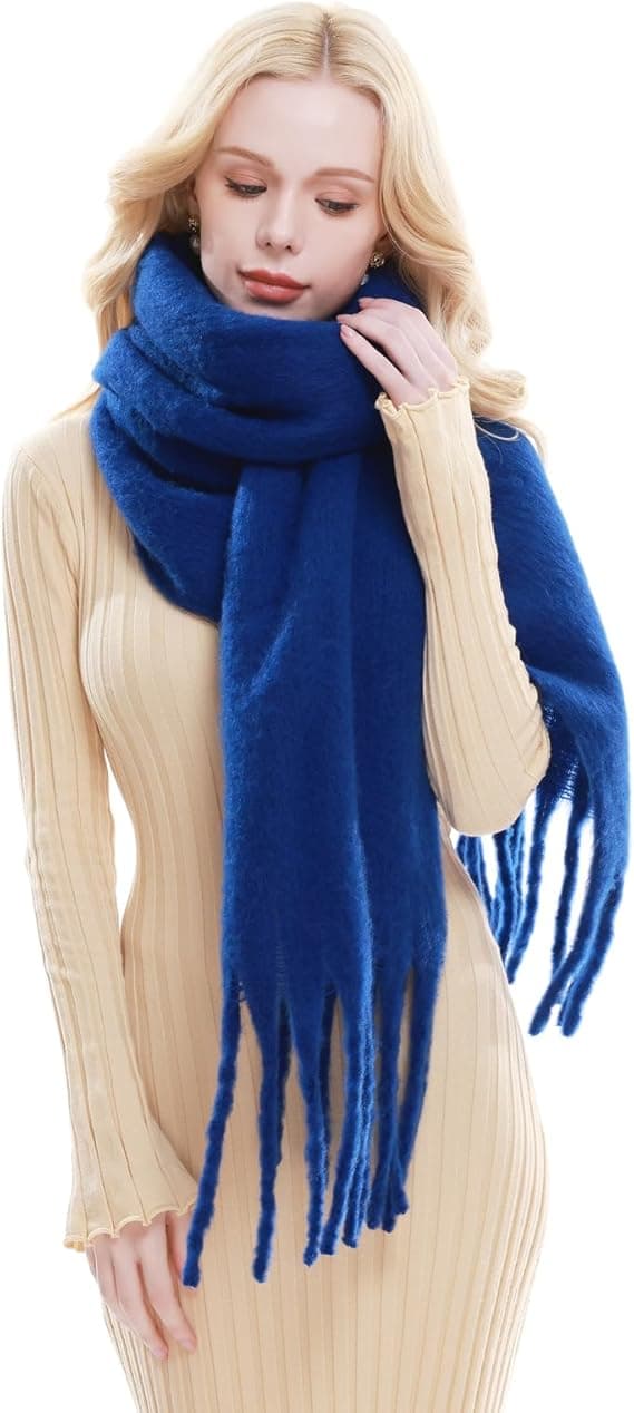Stort Skjerf for Kvinner Vinter Varmt Tykt Skjerf Oversized Teppe Skjerf LT01 Blue