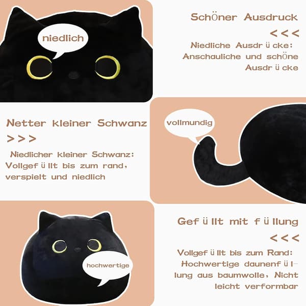 Katte Sort Blød Plys Legetøjs Pude Julegave